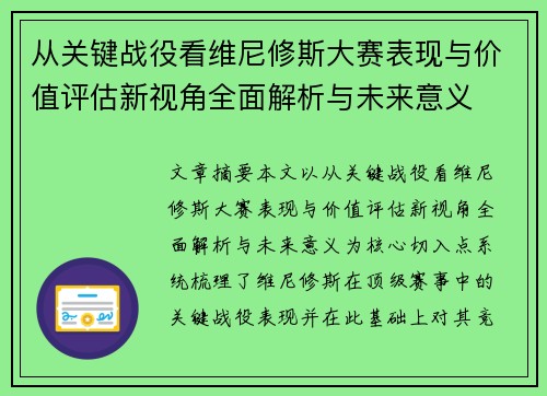从关键战役看维尼修斯大赛表现与价值评估新视角全面解析与未来意义